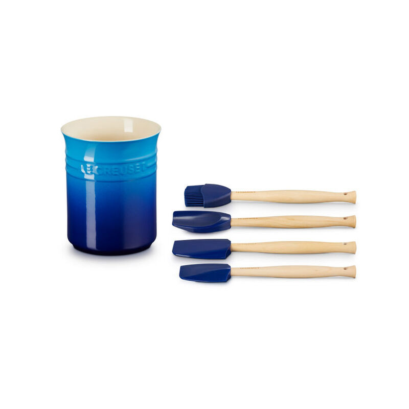 Le Creuset Craft Spatula Set Of 4 With Crock - Azure Blue image number 1